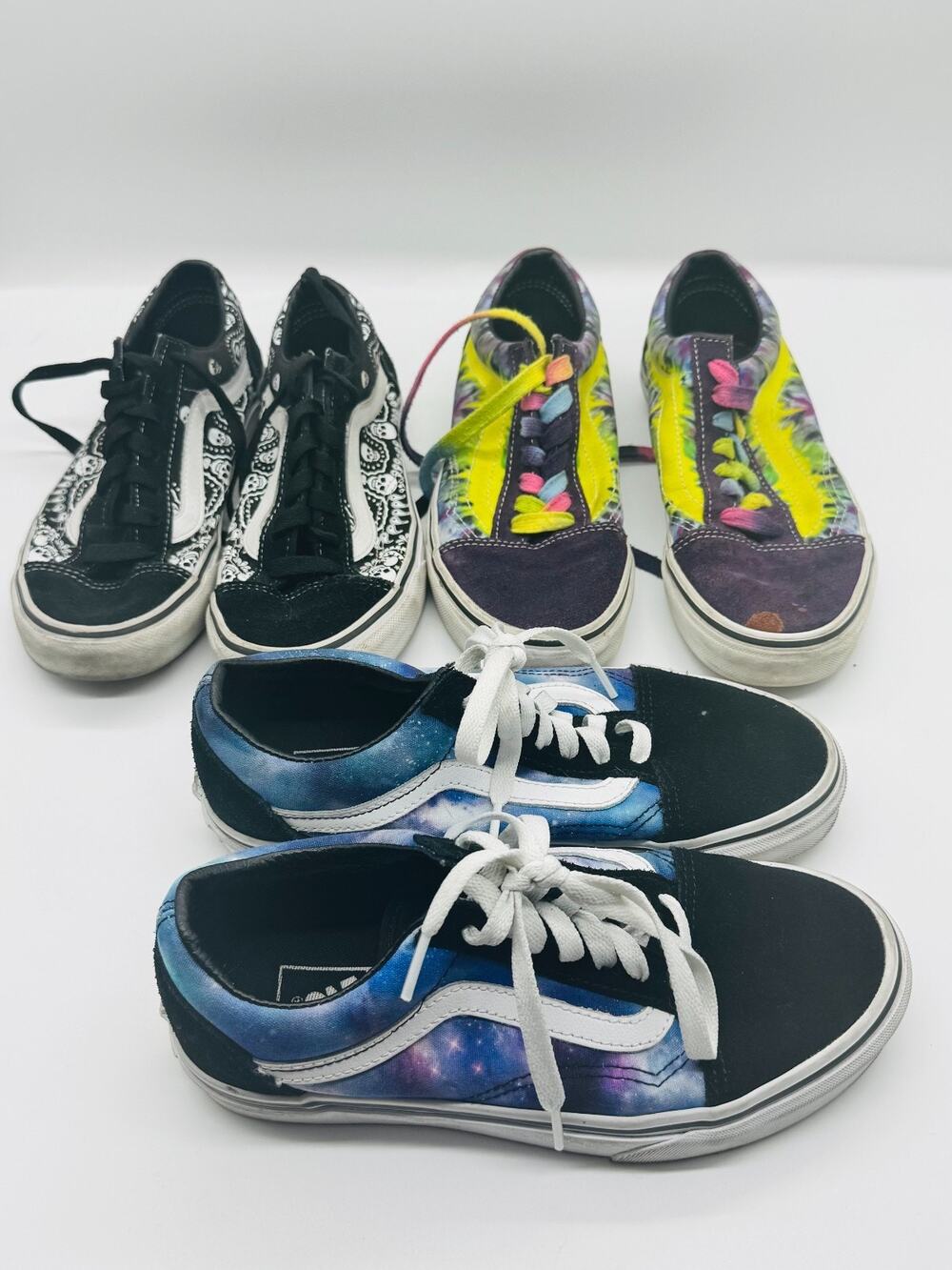 Vans Off The Wall Women's Shoe Lot 3 Pairs Sz 6 Black Blue Tie Dye Skull Low Top
